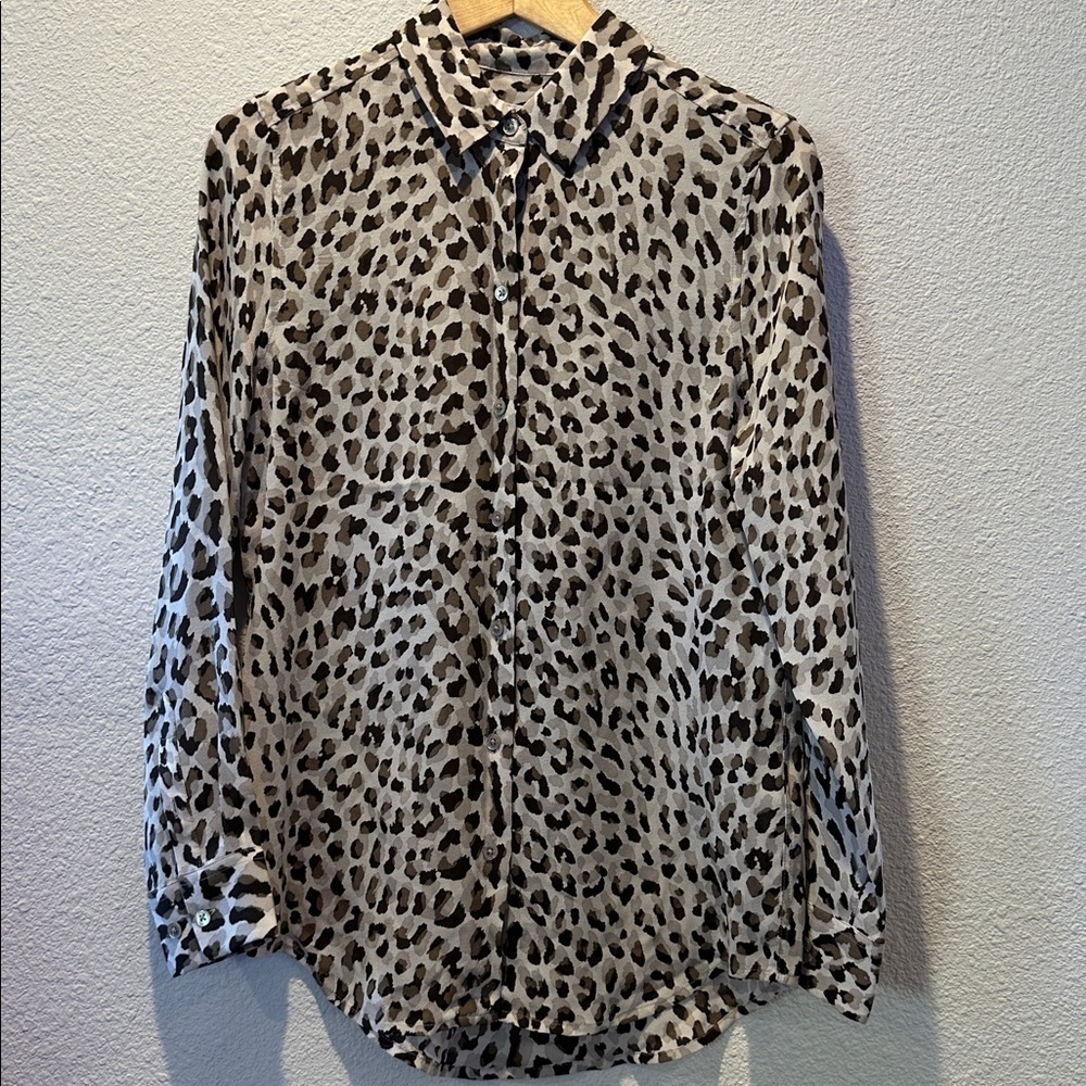 Equipment Femme - 100% Silk Brown and Cream Patterned Shirt - Picture 1 of 4
